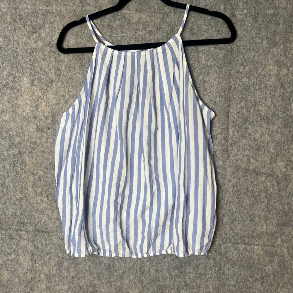 Frock Candy Woman Size Large Blue Striped‎ Sleeveless Halter Tank Top NWT
